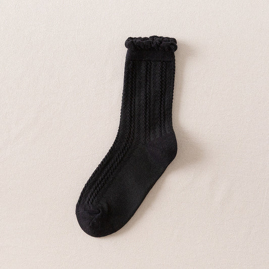 Autumn Japanese Solid Color Ins Lace Bubble Cotton Breathable Mid-calf Socks