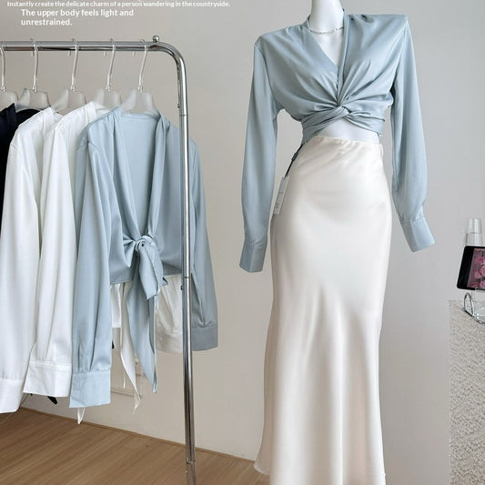 Designer-style Niche French Blouse And Skirt Two-piece Set
