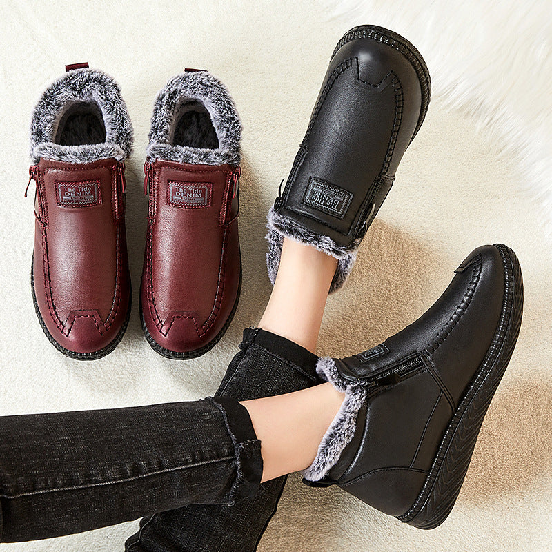 All-matching Middle-aged And Elderly Snow Boots Women Fleece-lined Thickened