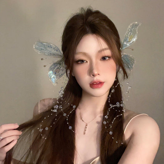 Ladies Bridal Wedding Butterfly Wings Tassel Elf Crystal Headwear
