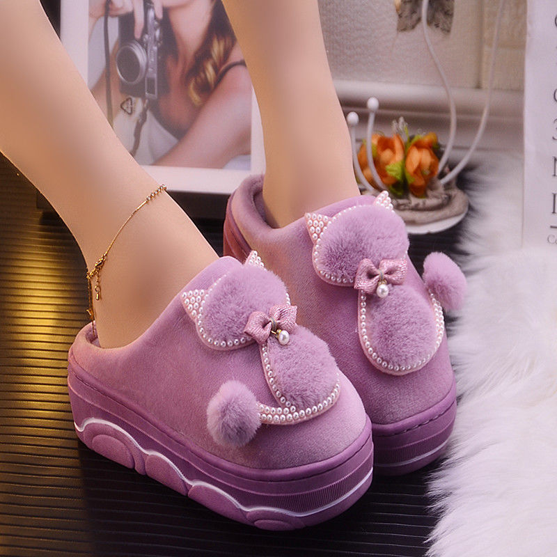 Women's High Heel Cotton Slippers