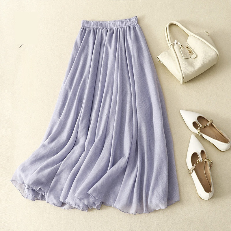 Womens Elastic-Waist Ruffle Double-Layer Skirt