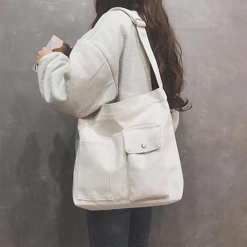 Women's Cross-body Canvas Artistic Solid Color One Shoulder Simple Casual Student Bag