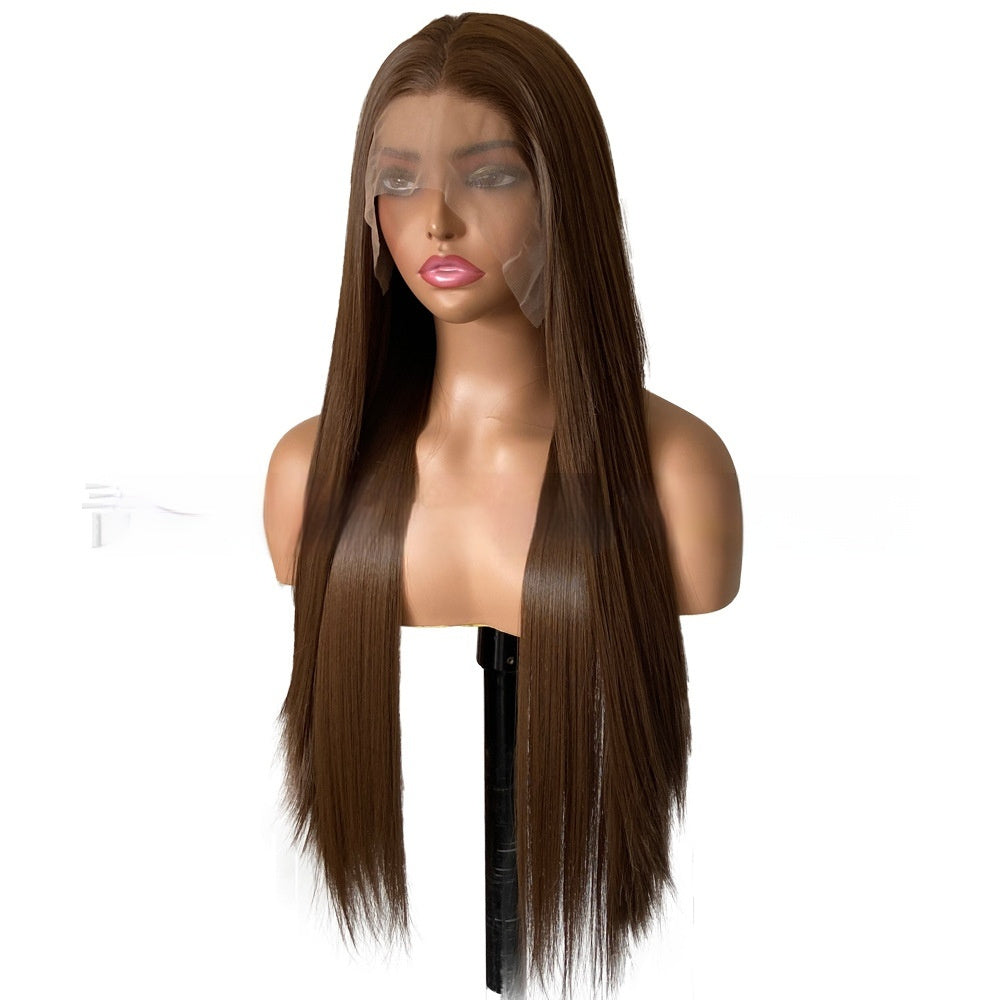 Wig Female Brown Long Straight Artificial Hairline Lace Headgear