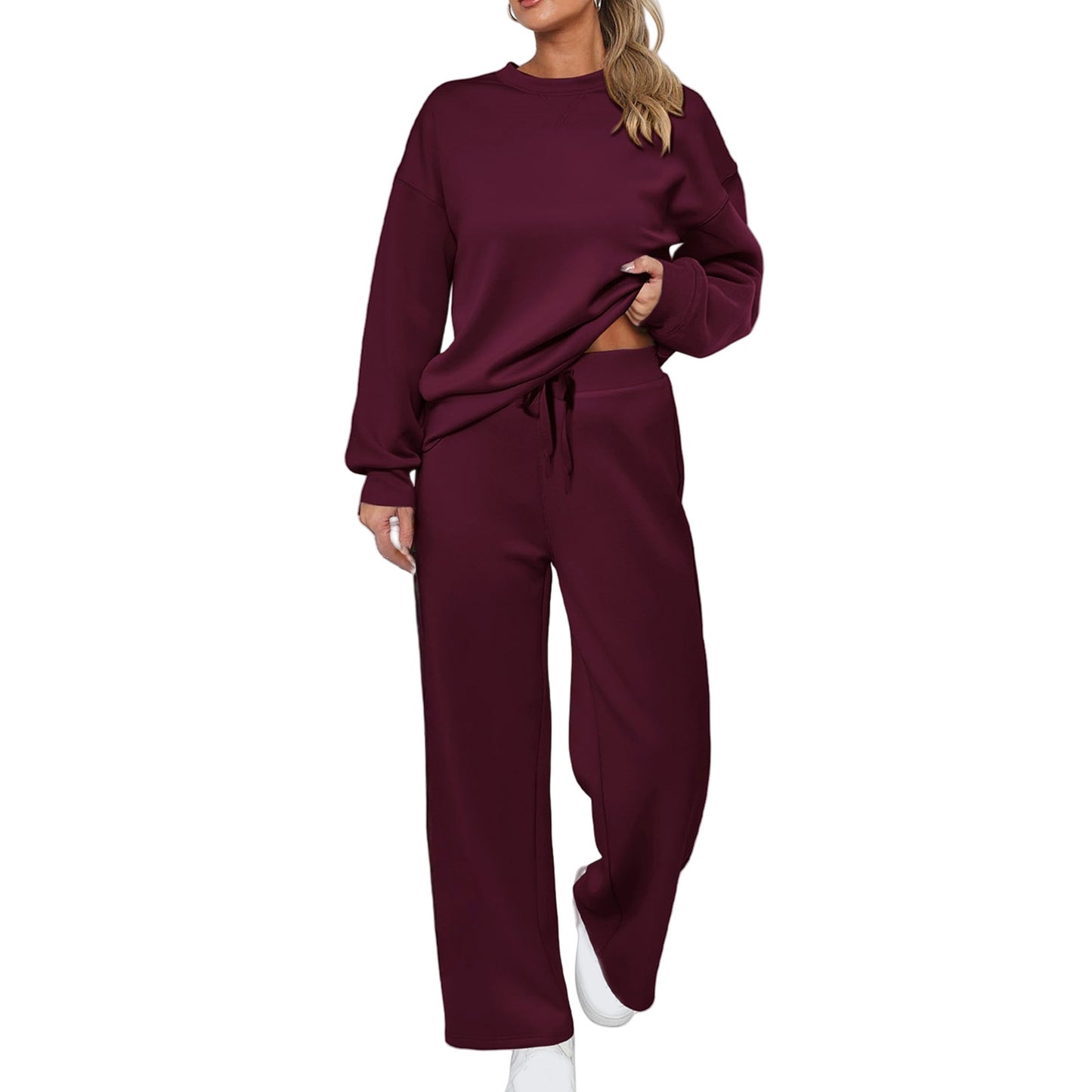 Long-sleeve Top And Casual Wide-leg Pocket Pants Sweatshirt Set