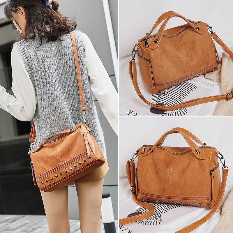 Fashion All-match Fashion Frosted Women's Retro Rivet Handbag