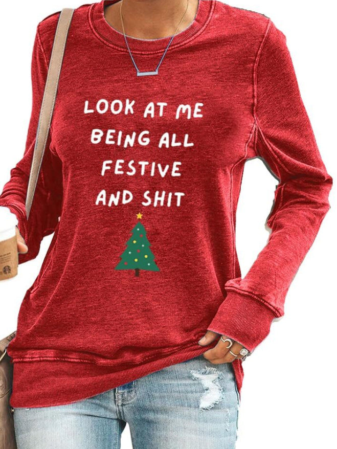 Langærmet sweatshirt til kvinder med print og rund hals