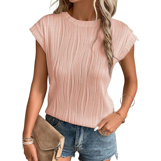 Dame Modetoppe Rund Hals Super Korte Ærmer Ensfarvet Sommer T-shirt