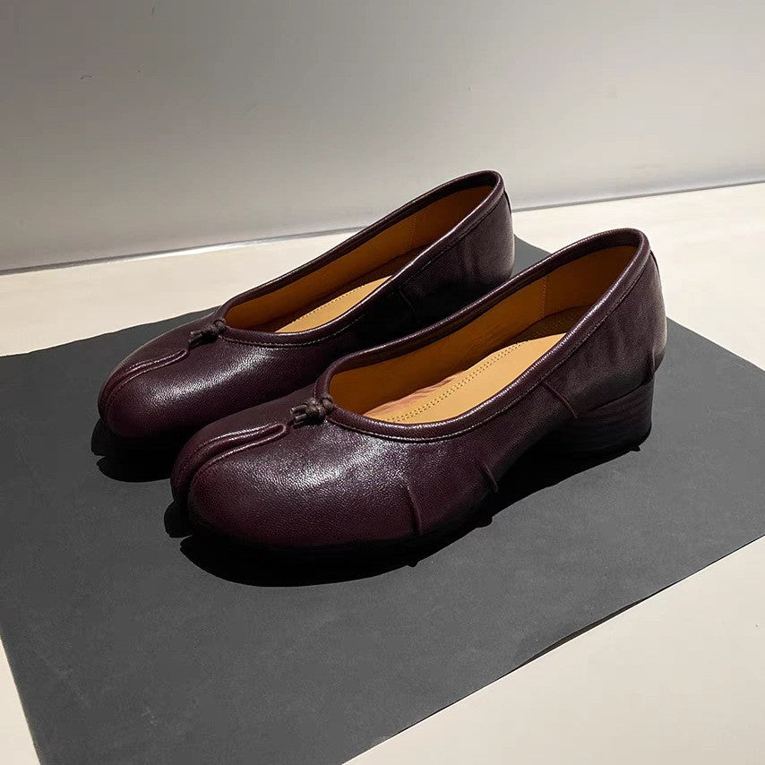 Pleated Split-toe Women's Retro Ballet Shoes
