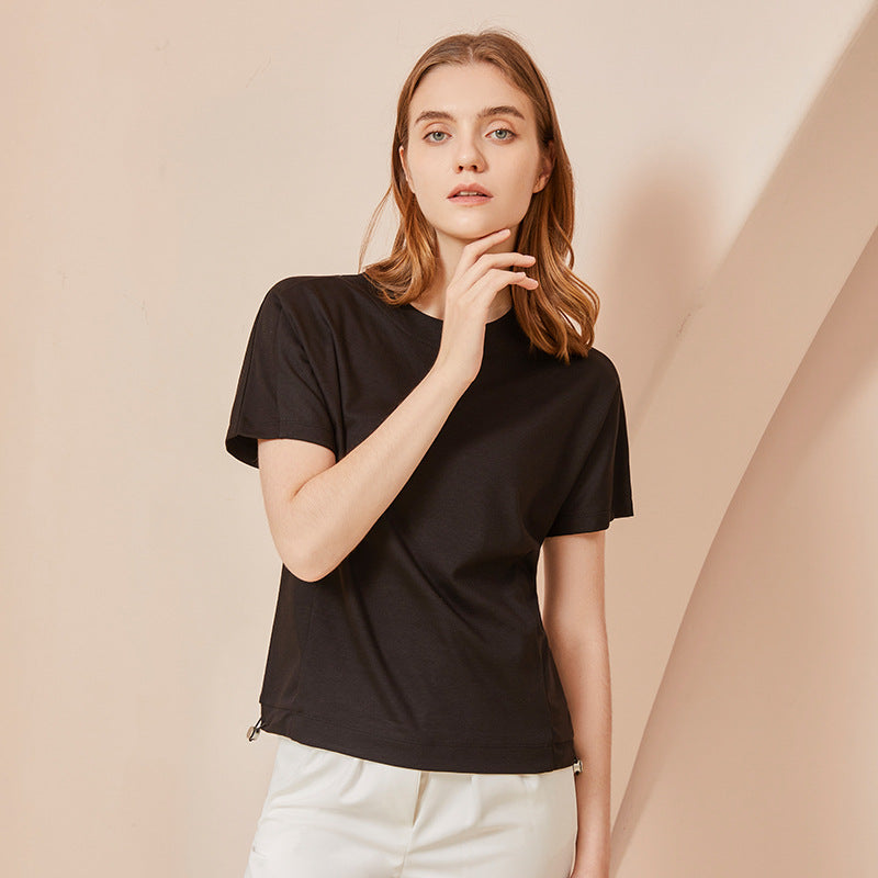 Summer Women's Thin Silkworm Silk Cool Cotton Short Sleeve