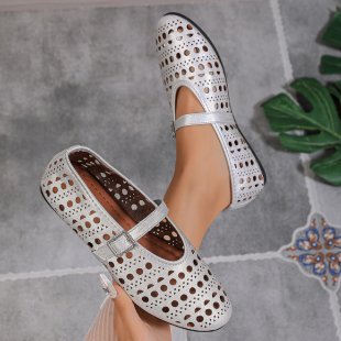 Women's Low-cut Buckle Hollow-out Round Toe Flat Shoes