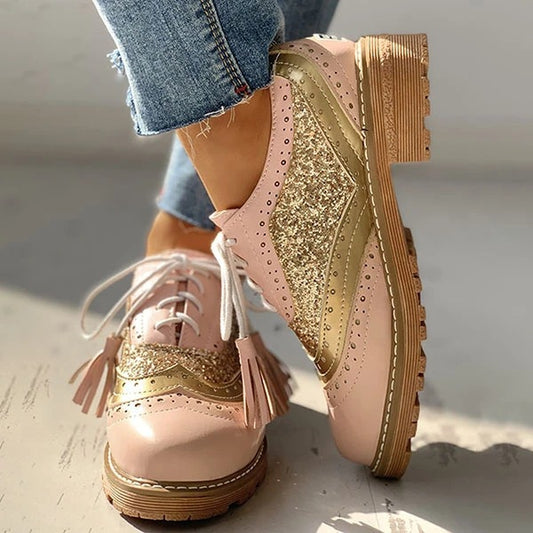 Comfortable Color-block Front Lace-up Retro Shoes