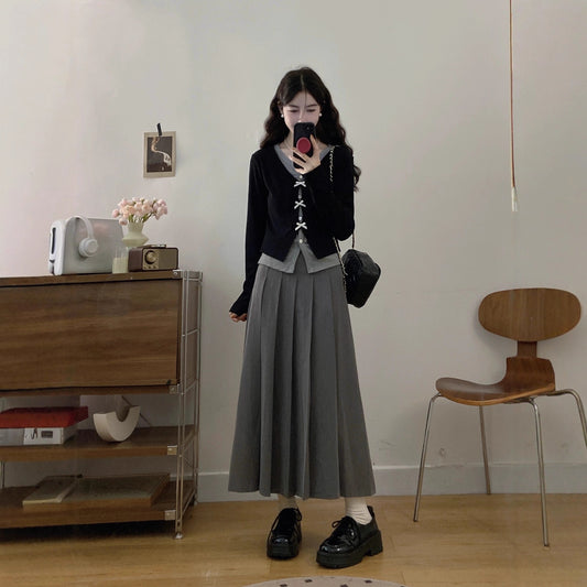High-end Fake Two-piece Shirt Slimming Skirt Two-piece Set