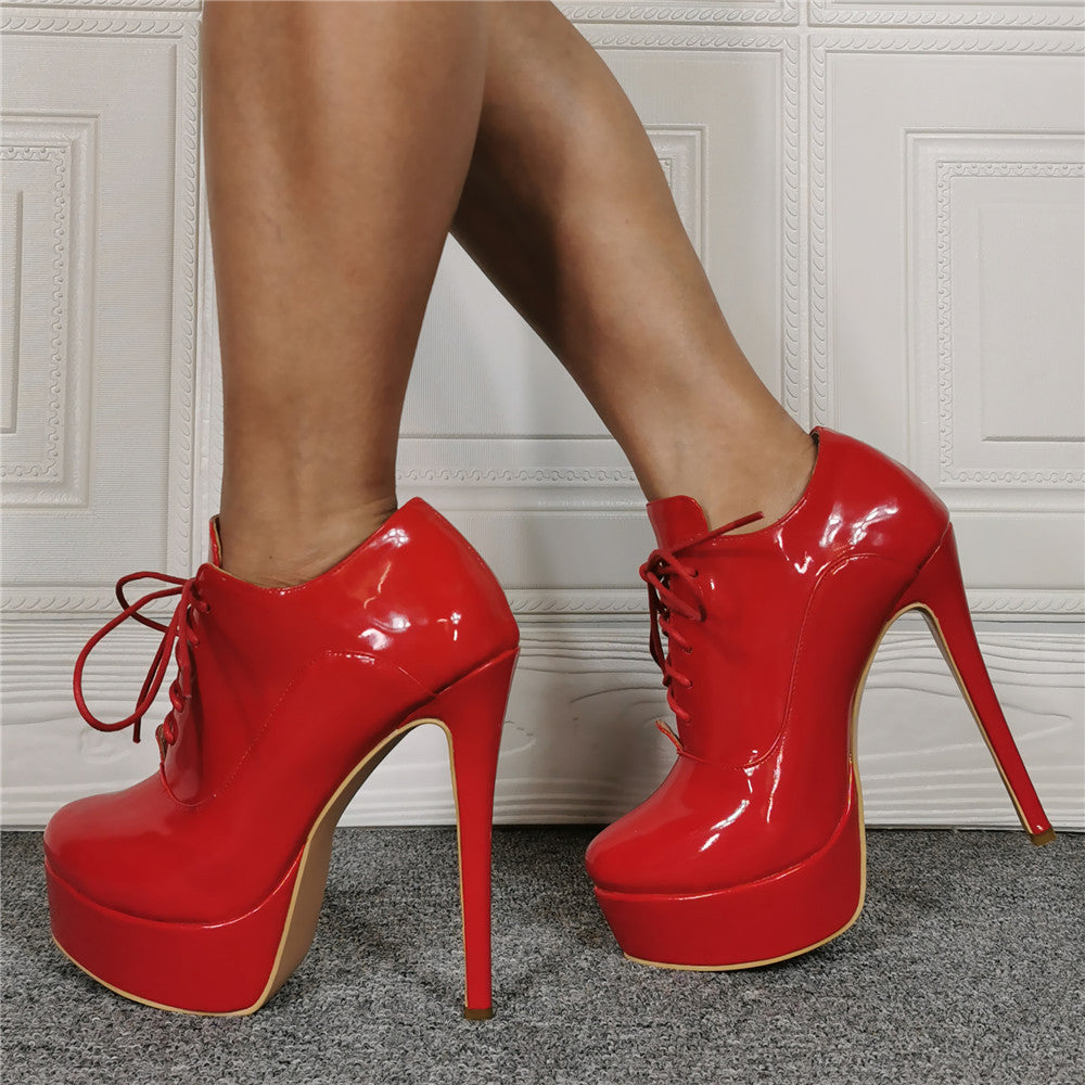 European And American Lace-up Stiletto Ankle Boots