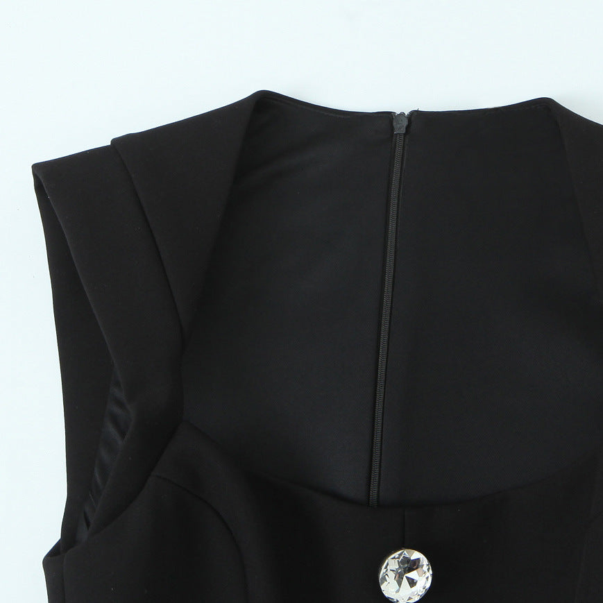 Womens Fashion Jewelry-Embellished Button-Trimmed Short Jumpsuit