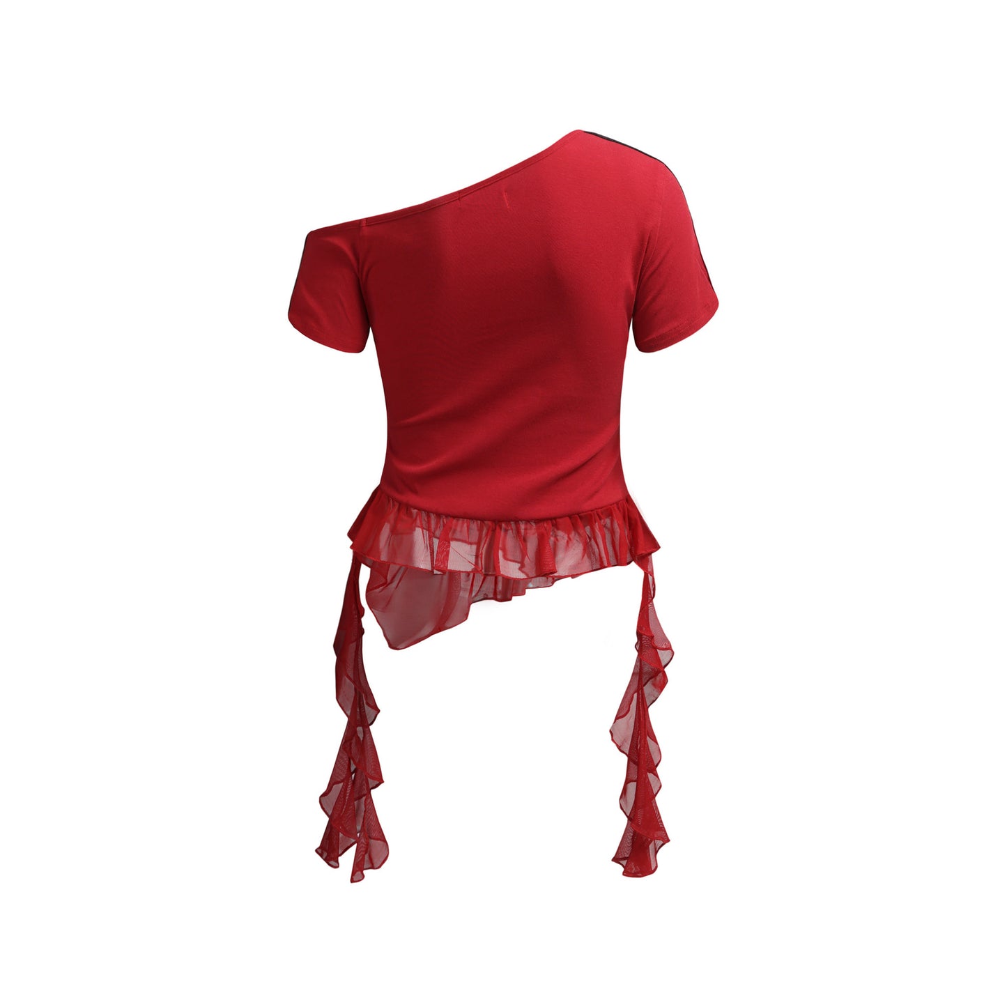 American Retro Irregular Mesh Shoulder Short Sleeve