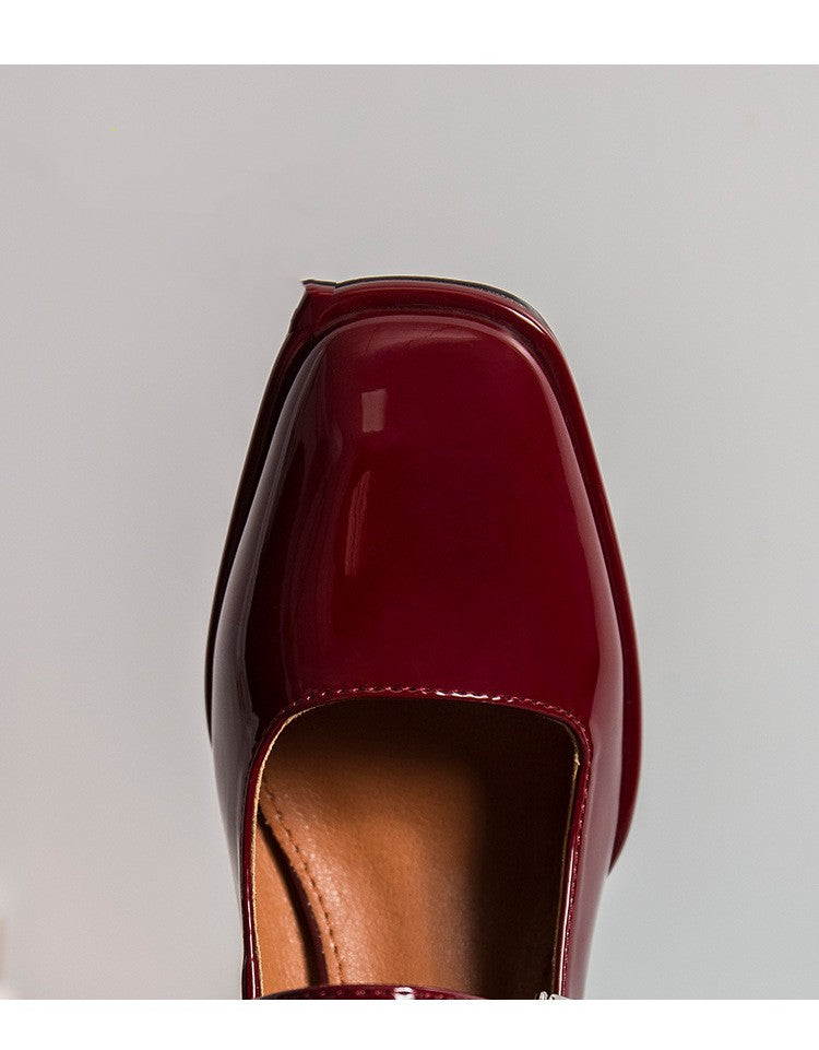 Vintage Thick Heeled Patent Leather Single Shoes