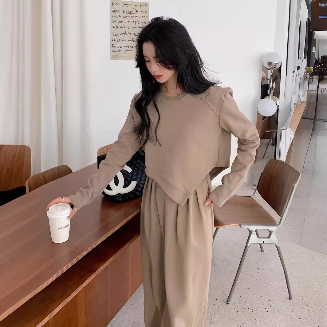 Irregular Sweatshirt And Wide-leg Pants Two-piece Set