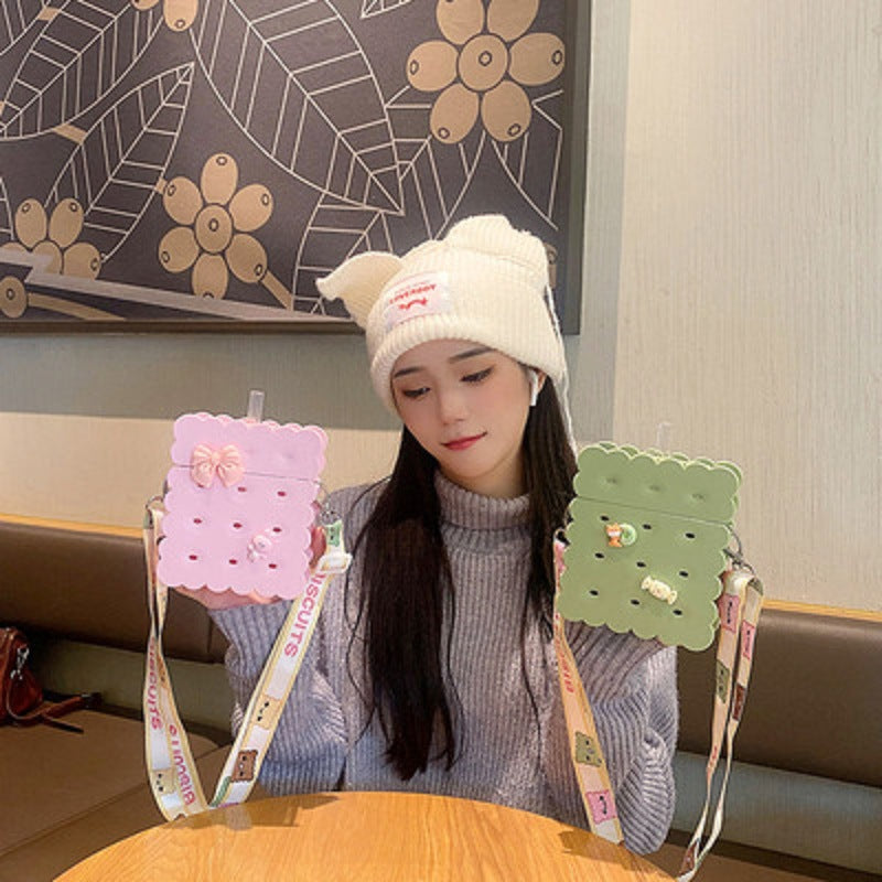 Girl Heart Square Biscuit With Straw Plastic Cup Student Portable Ins Water