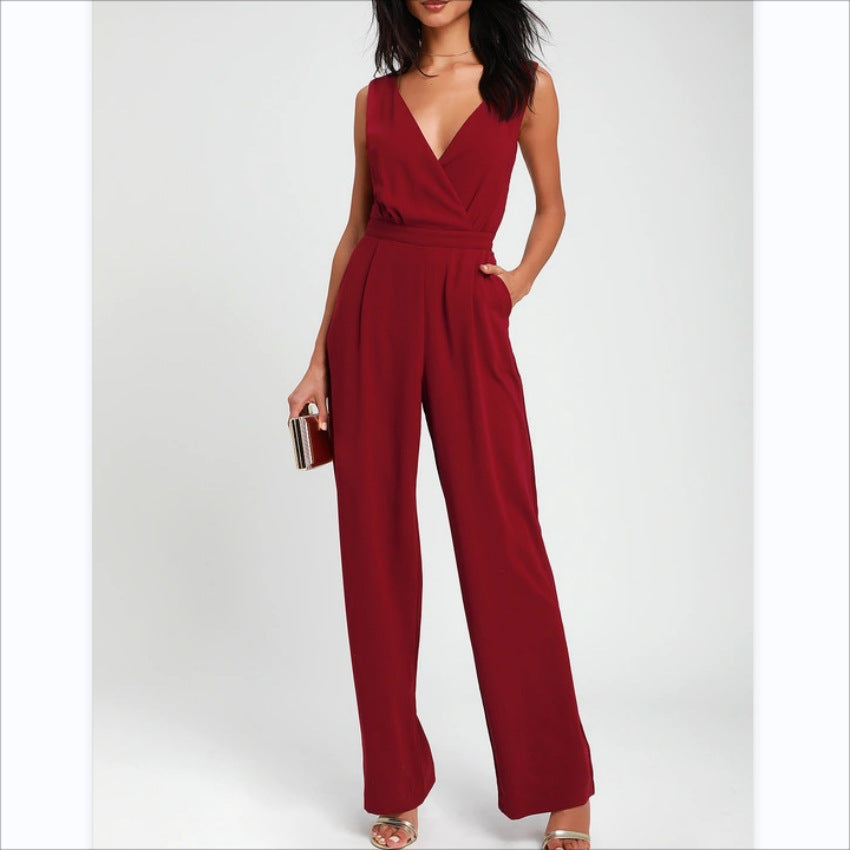 Lady's One-piece Trousers Lace Backless Deep V