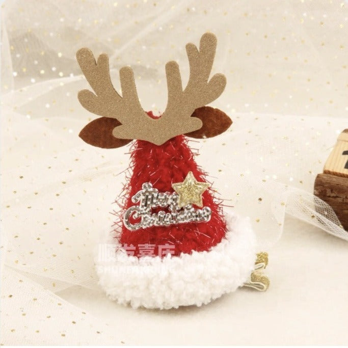 Cute Christmas Red Hat Headband Female Plush Bow Barrettes
