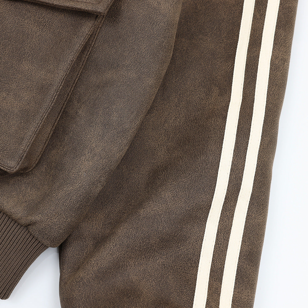 Men's Lapel PU Leather Jacket Coat