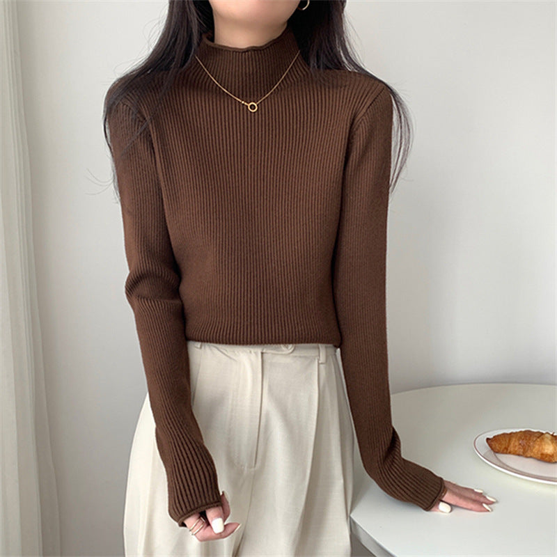 Half-high Collar Inner Match Women's Slimming And Warm Knitted Top
