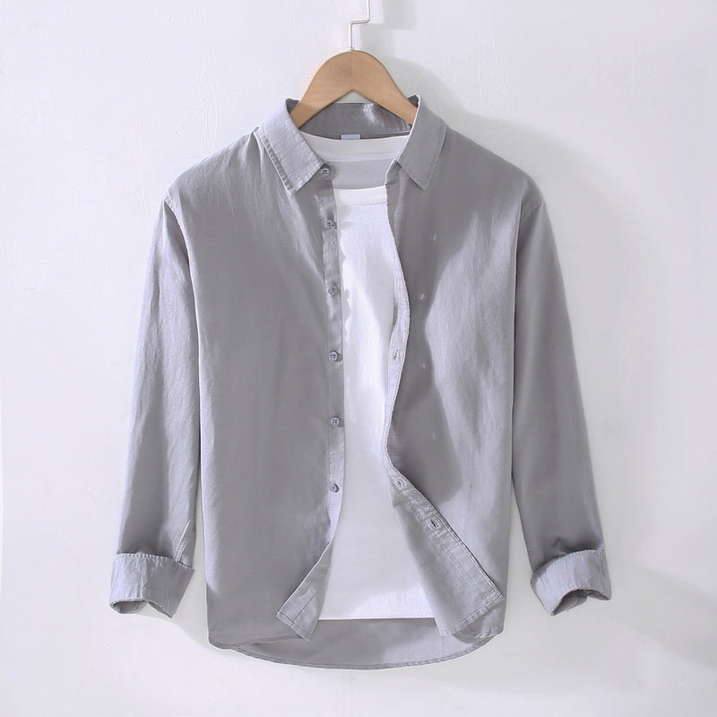 Spring And Summer New Long Sleeve Men's Cotton And Linen Shirt