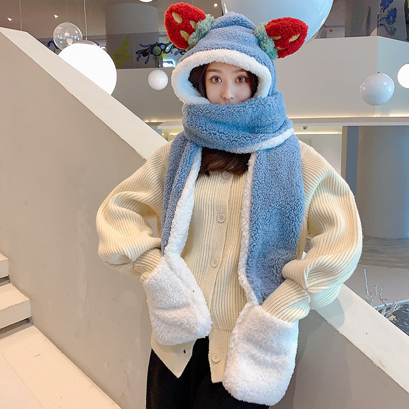 Lamb Velvet Hat Scarf Gloves Three-in-one Ear Protectors