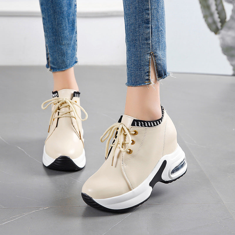 Inner-increasing Women's Thick-soled And Thin Leather Sneakers