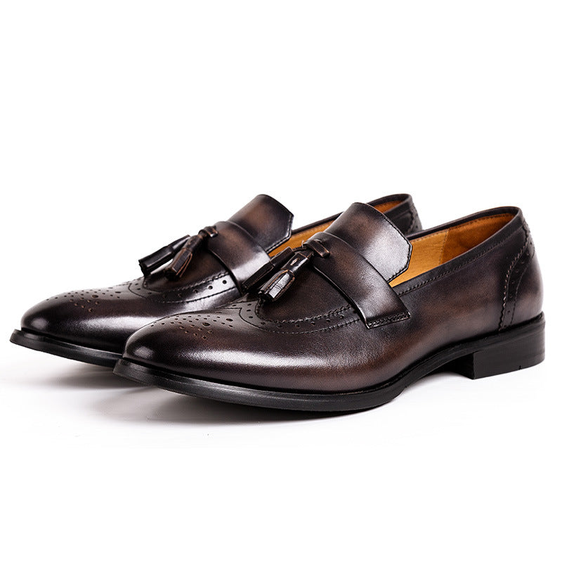 Tassel Loafers Men's Set Feet British Brogue Carved Fashion
