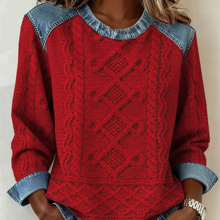 Womens Loose-fitting Round-neck Top With A Printed Design