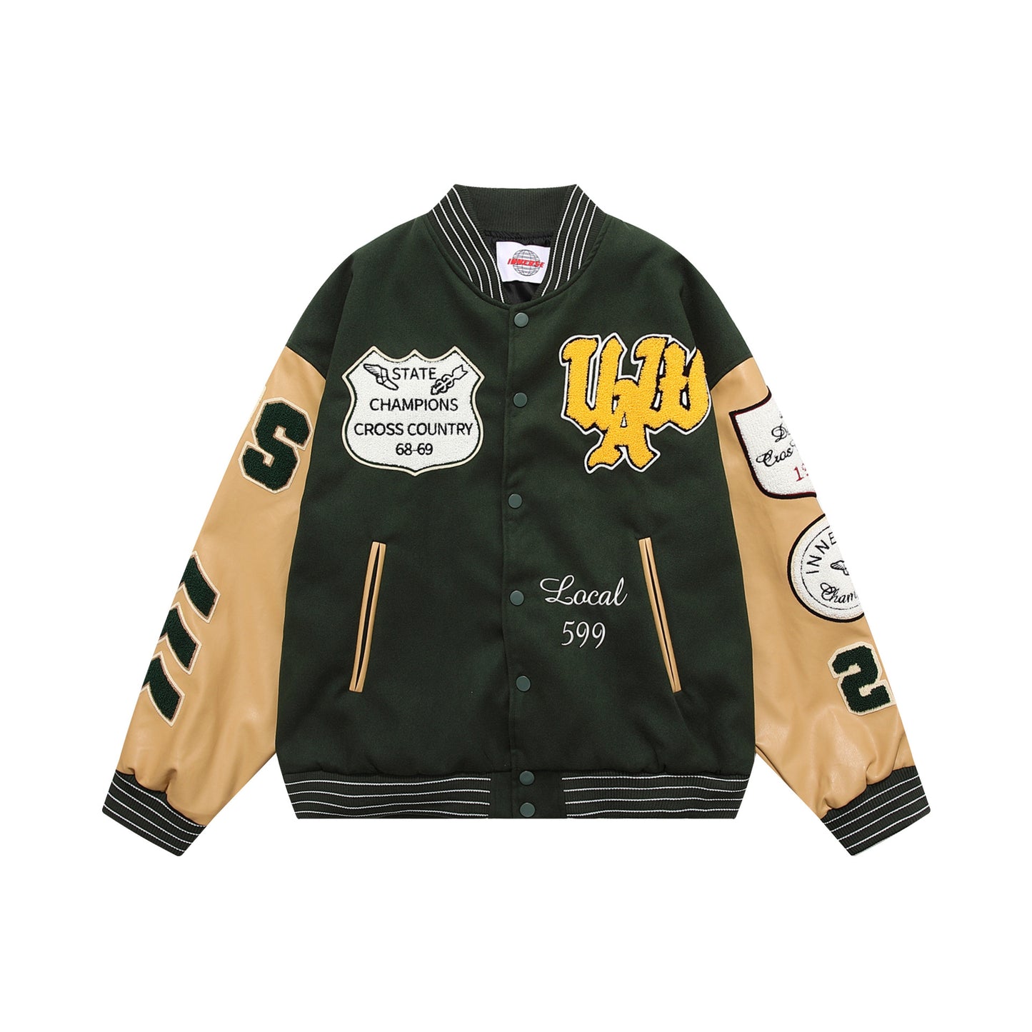 Men's And Women's Round Neck Heavy Industry Splicing Baseball Jacket