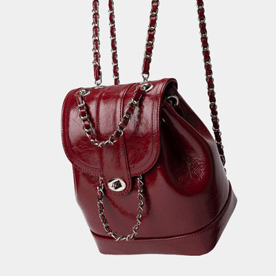 Mini Chain Schoolgirl Oil Wax Leather Backpack