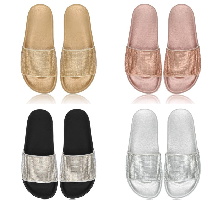 Women's Rhinestone Stand Independently Fashion Craft Flat Slippers