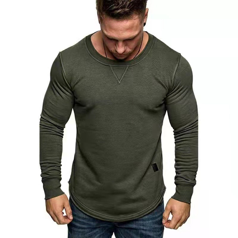 European And American Men's Solid Color Sweater With Round Neck