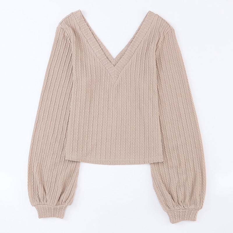 Women's Long-sleeved Shirt Tight Low Collar Lantern Sleeve Sweater