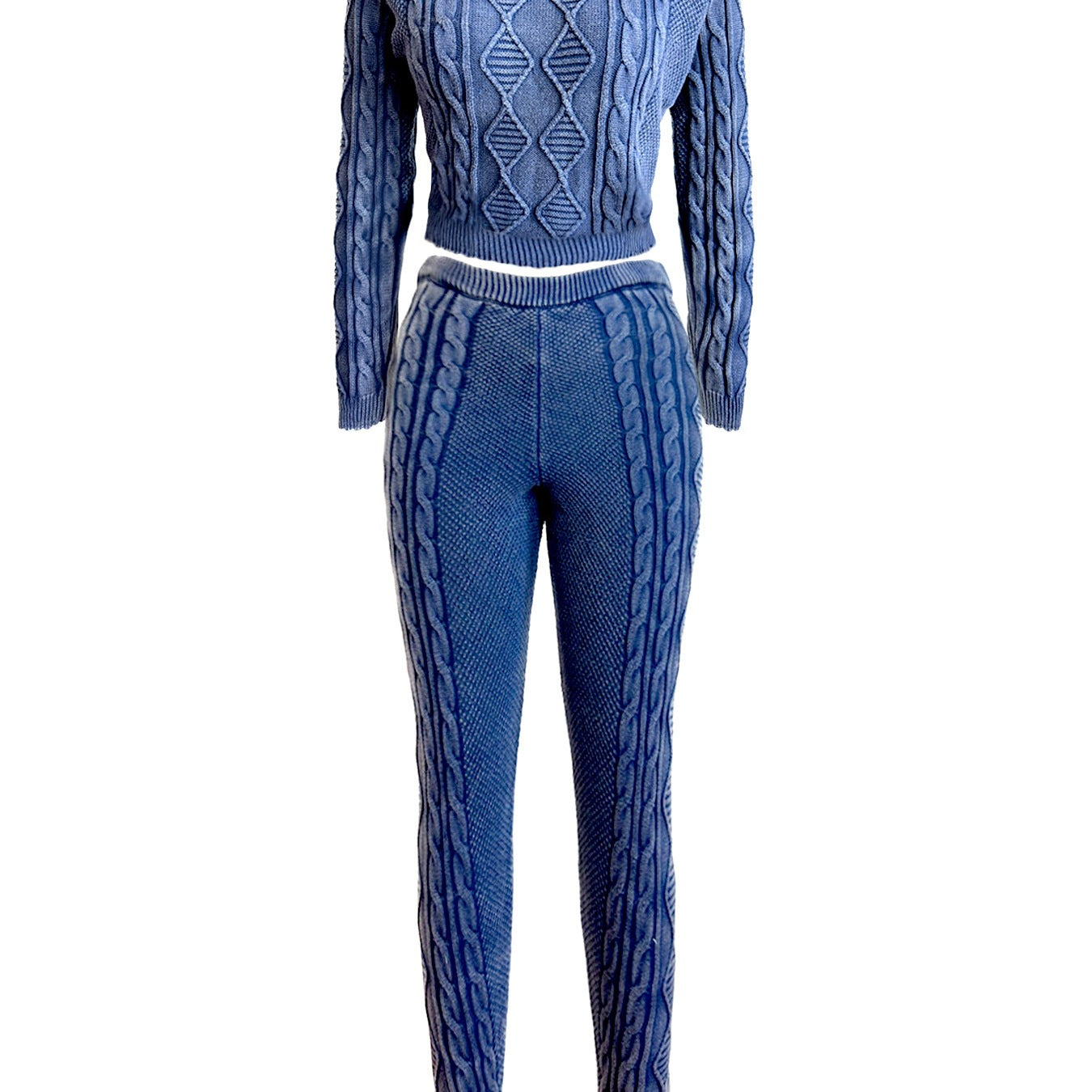 Women's Washable Vintage Knit Diamond Pattern Cable Sweater Set