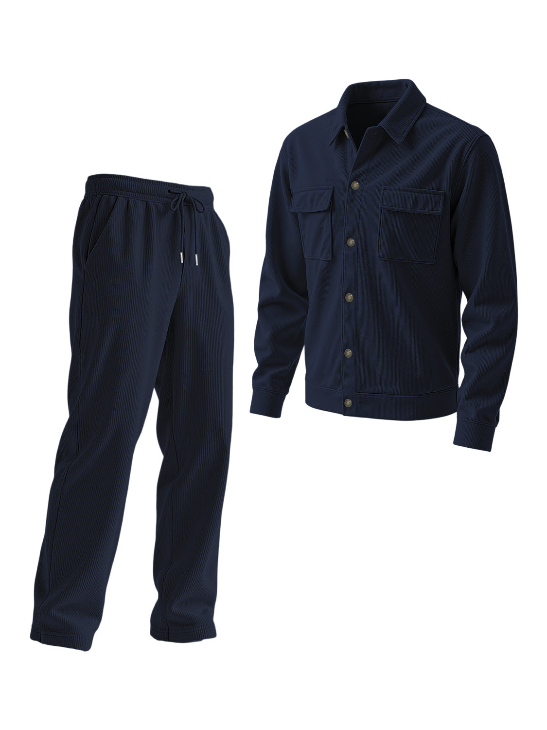 Two-piece Set Featuring A Button-up Collar Long Sleeves And Long Pants
