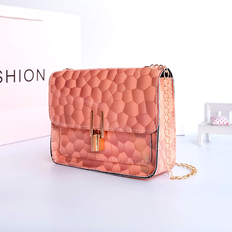 Geometric Symphony Laser Iridescent Lock One Shoulder Crossbody Bag