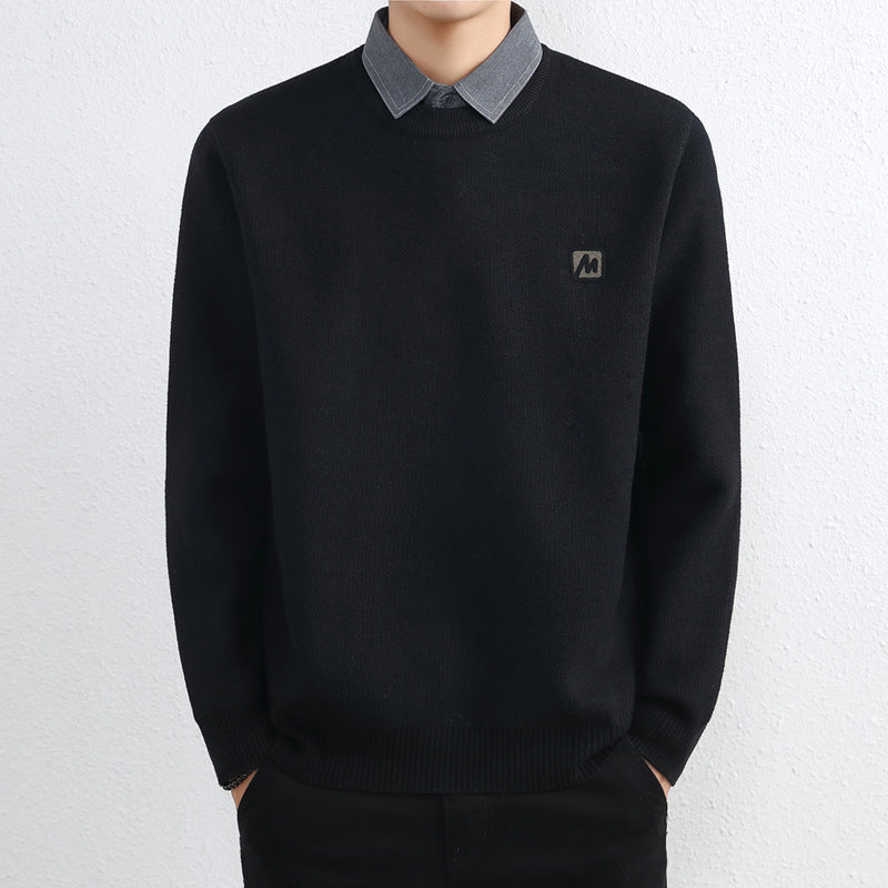Simple Fake Two Pieces Sweaters Men