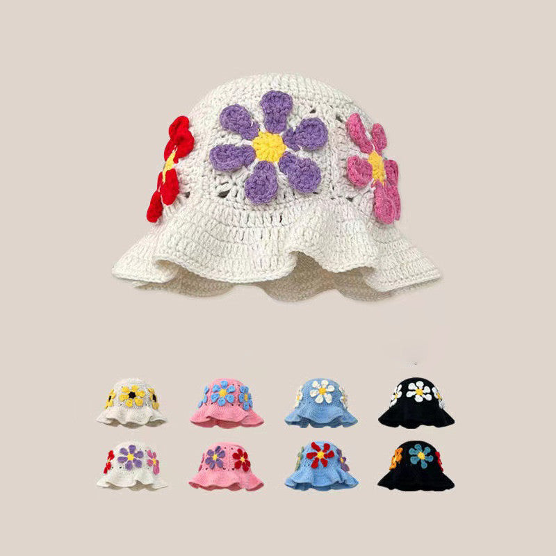 Women's Retro Versatile Handmade Yarn Flower Knitted Hat And Cap