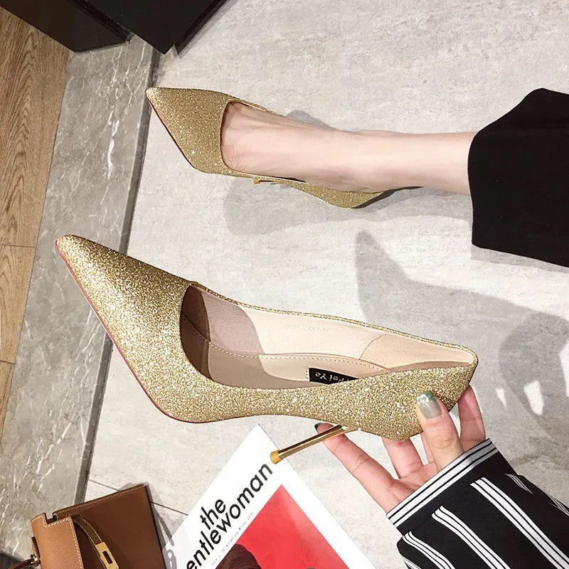 Low Top Korean Style Pointed Thin High-heeled Shoes