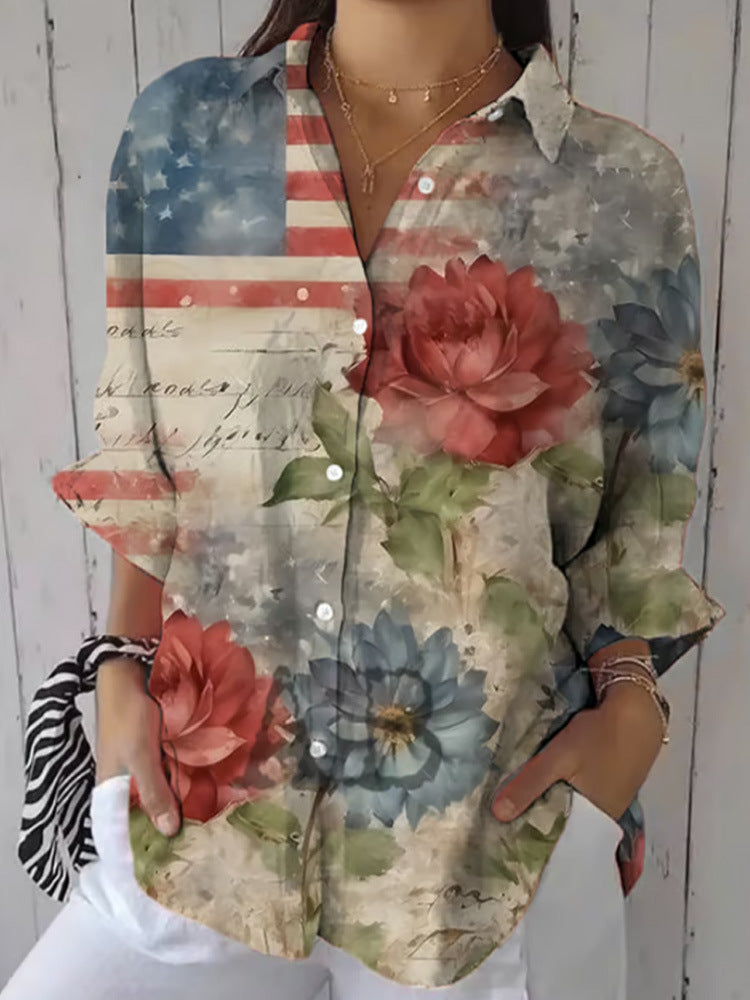 Women's European And American Fashionable Floral Pattern Printed 3D Shirt
