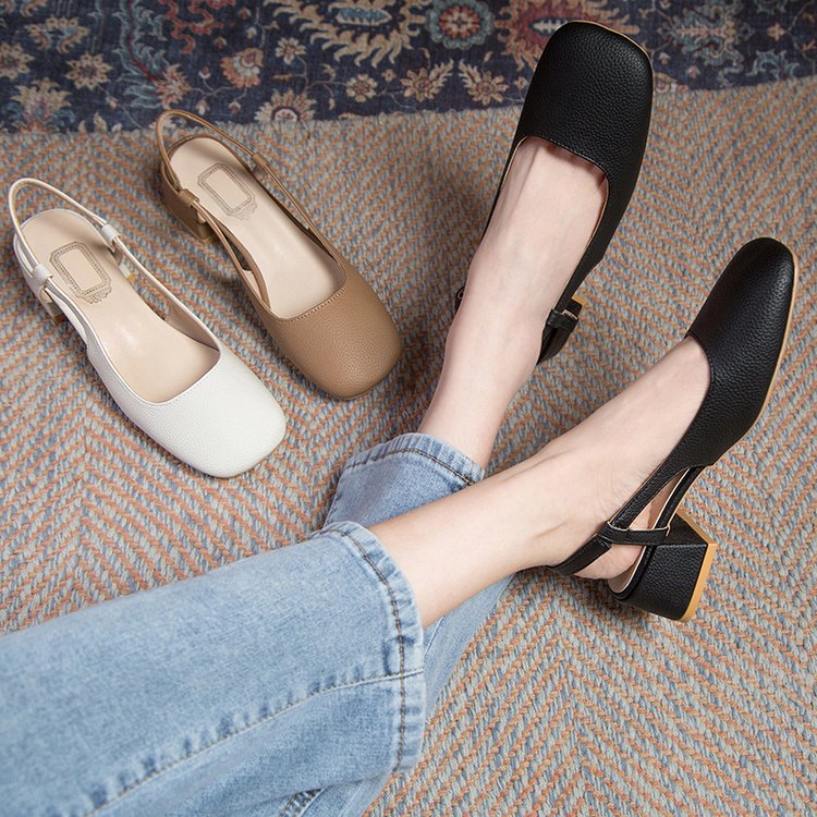 Women's Fashion Simple Square Toe Back Empty Summer Shoes
