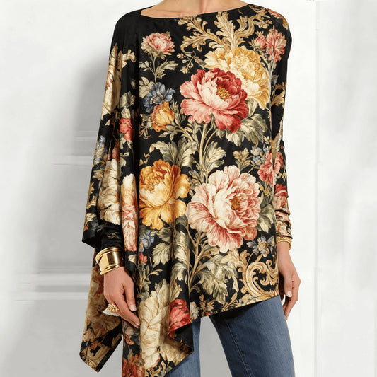 Asymmetrical Blouse In Vintage Floral Baroque Print