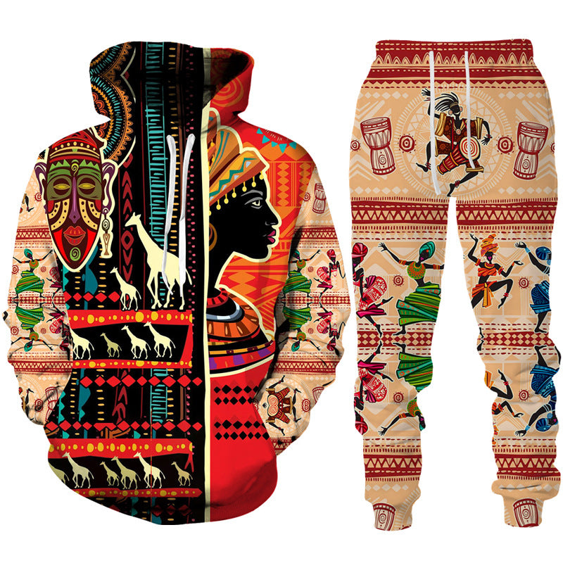 Printed Casual Men's Hooded Sweater Suit