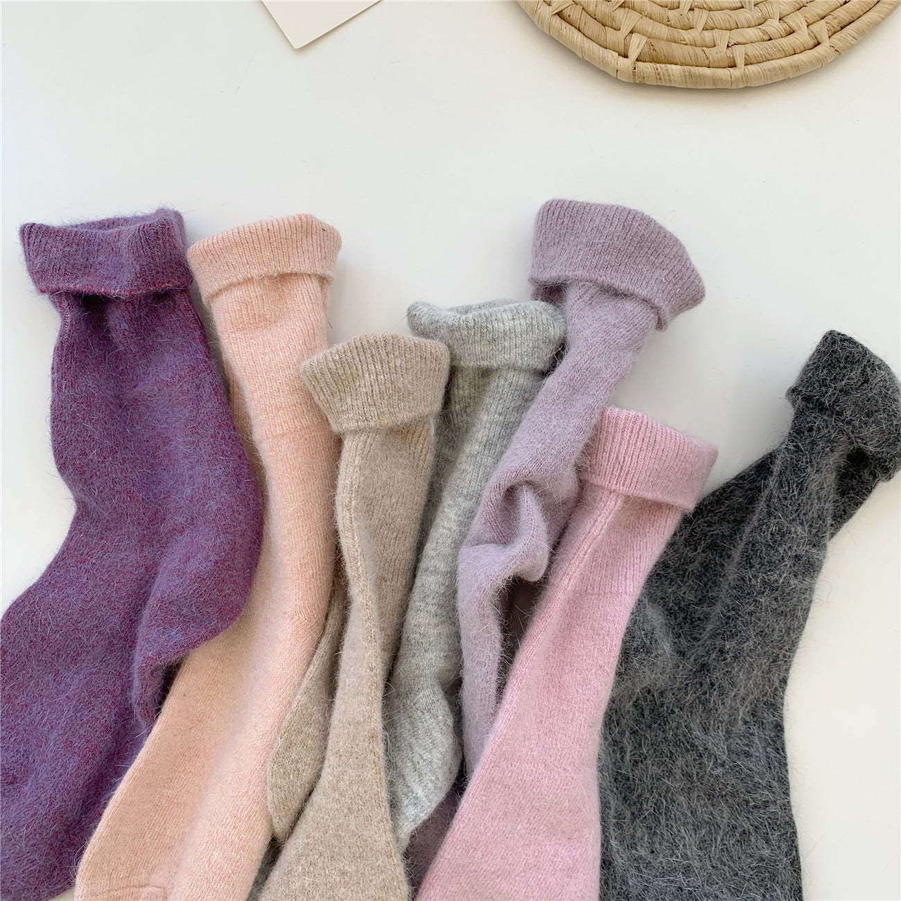 Thickening Warm Solid Color Rabbit Fur Women's Socks