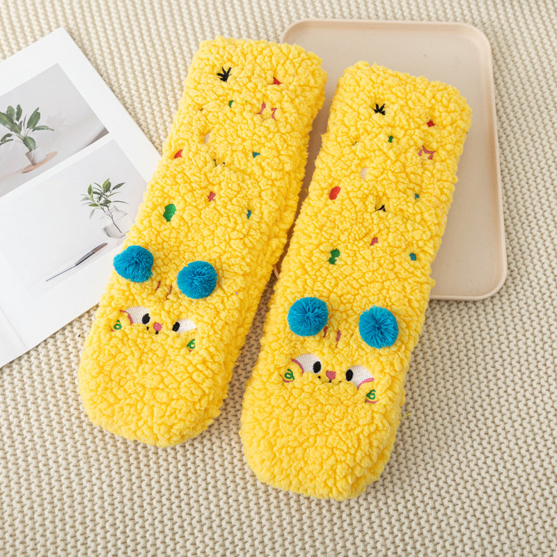 Non Slip Socks Autumu Winter Warm Home Sleeping Soft Fuzzy Floor Sock With Grips Thickened Middle Tube Child Slipper Socks