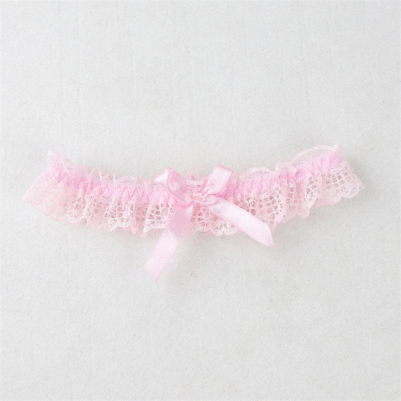 White Feather Leg Ring Rose Red Lace